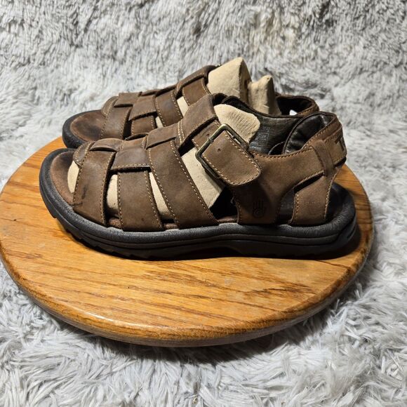 Teva Mens Size 9 Camden Brown Leather Open Toe Fisherman Sandals Shoes 6507 - Picture 1 of 8